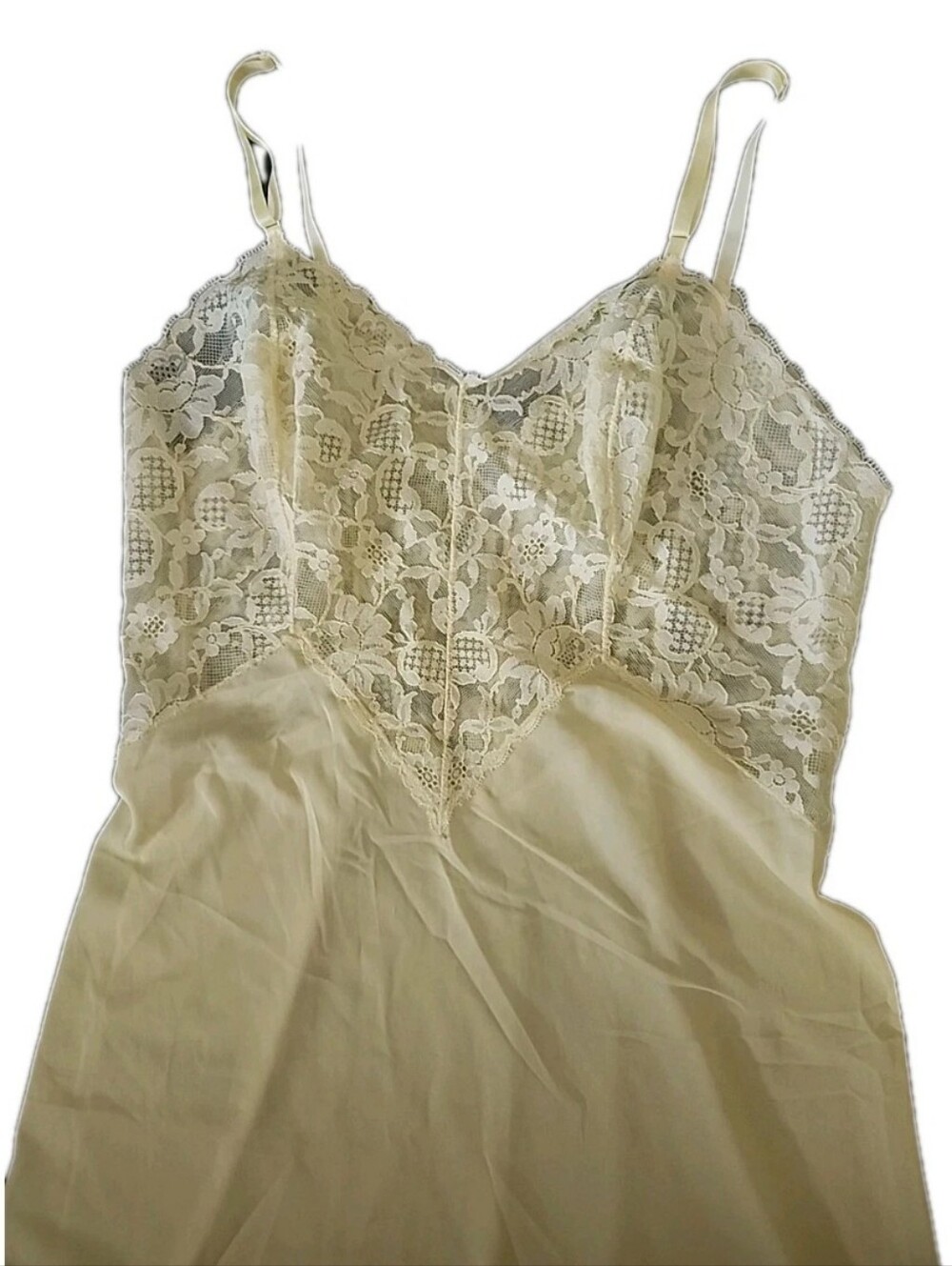 Vintage VANITY FAIR 50s 60s Nylon Yellow SEXY Nightie Slip Nightgown USA 36 - Picture 3 of 9